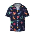 thumbnail image 2 of Lsque Space Dinosaur print Men's Cuban Collar Short Sleeve Shirt Summer Beachwear Casual Button Down Fashionable Vacation Leisure Shirt-3X-Large, 2 of 7