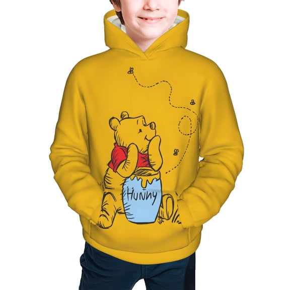 Winnie The Pooh Hoodie for Boys and Girls 3D Print Pullover Novelty Hooded Sweatshirt Hoodies with Big Pockets(Small)