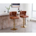 thumbnail image 2 of Guyou Swivel Bar Stool Set of 2, Modern Upholstered PU Adjustable Height Counter Barstools with Open Back and Metal Base for Kitchen Island Restaurant Home Bar, Brown, 2 of 14