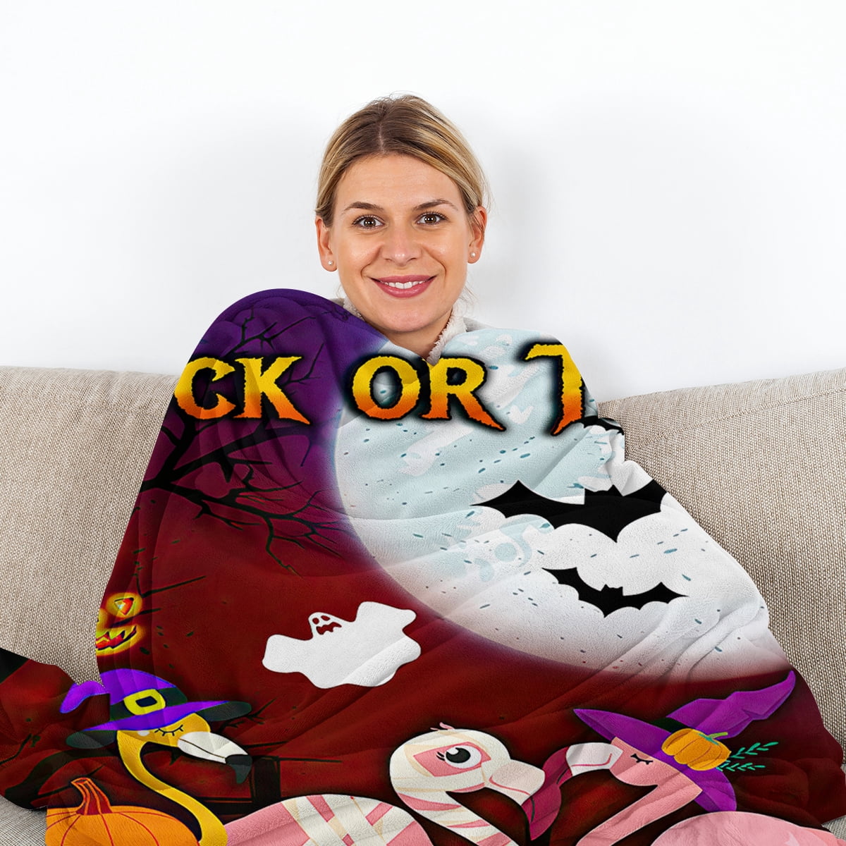 Halloween Cartoon Flamingo Flannel Blanket - Soft, Scenic, Lightweight, Suitable for Sofa, Office, Bed, Nature, Travel Four-season Gift, Variety 60*80cm