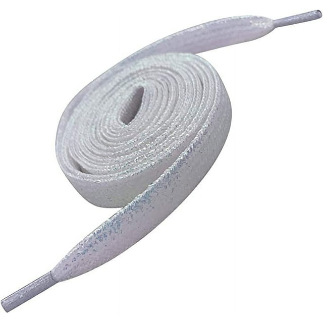 Cordón de suela plana con purpurina de metal de colores (blanco), 115 cm de largo, adecuado para zapatos deportivos para niños y mujeres, zapatos de baile y zapatos de skate