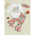 thumbnail image 2 of Suealasg 2PCS Baby Girl Christmas Outfits Set Long Sleeve Letters Print Romper Tops+ Milk Print Bell Bottoms + Headband Set 6 12 18 24 Months Infant Girl Christmas Clothes, 2 of 9