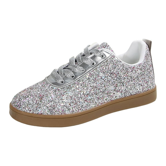 YLYL Women's Glitter Sparkly Sneakers Lace up Round Toe Fashion Casual Lightweight Dress Shoes