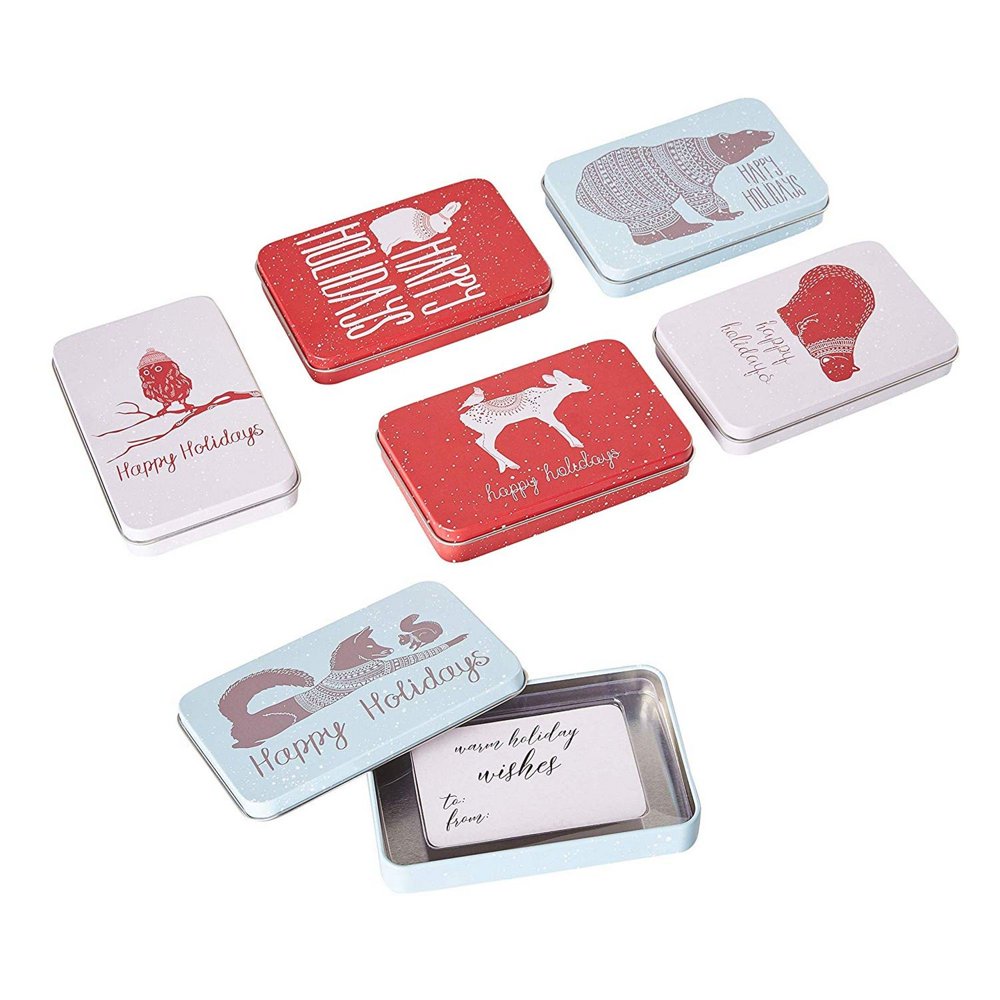 Juvale Gift Card Tin Boxes 6Pack Christmas Tin Gift Box, Winter