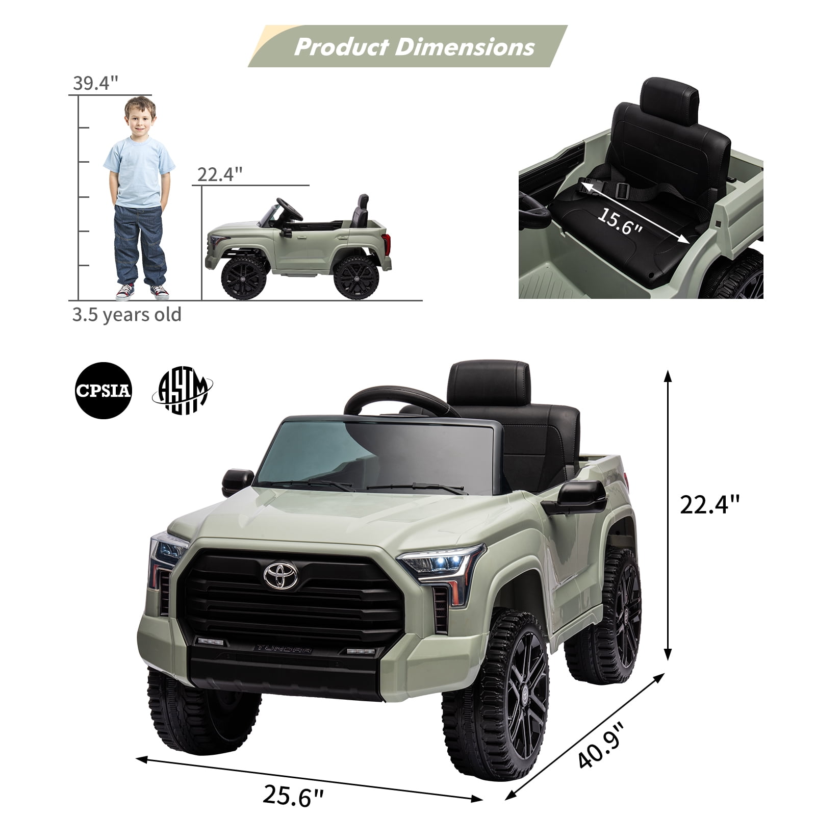 CazToi 12V Ride On Car  Licensed Toyota Tundra Remote Control Music Spring Suspension 3 Speeds LED Lights Gift for Ages 3+