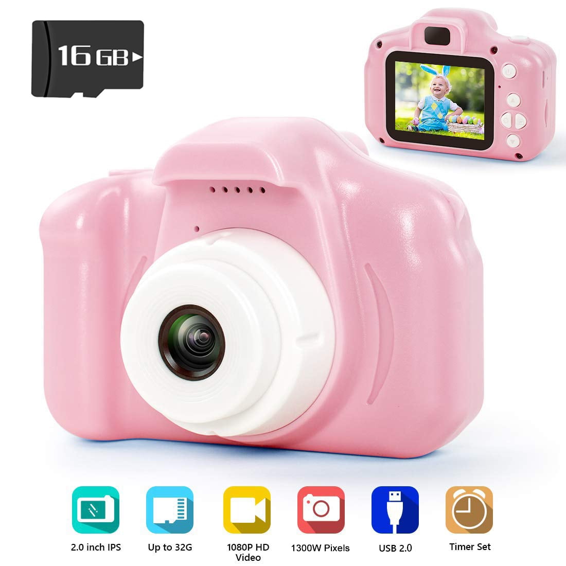 Kids Digital Camera,64G SD Card Included,1080P 2 Inch Video Recorder,Birthday Festival Gift for Girls Boys Children Blue Waterproof Toddler Toys Camera 