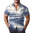 thumbnail image 2 of Domuza Men's Hawaiian Shirt Short Sleeve Casual Trendy Button T Shirt Lounge Vacation Relaxed Fit Lightweight Blouse Navy 4XL, 2 of 7