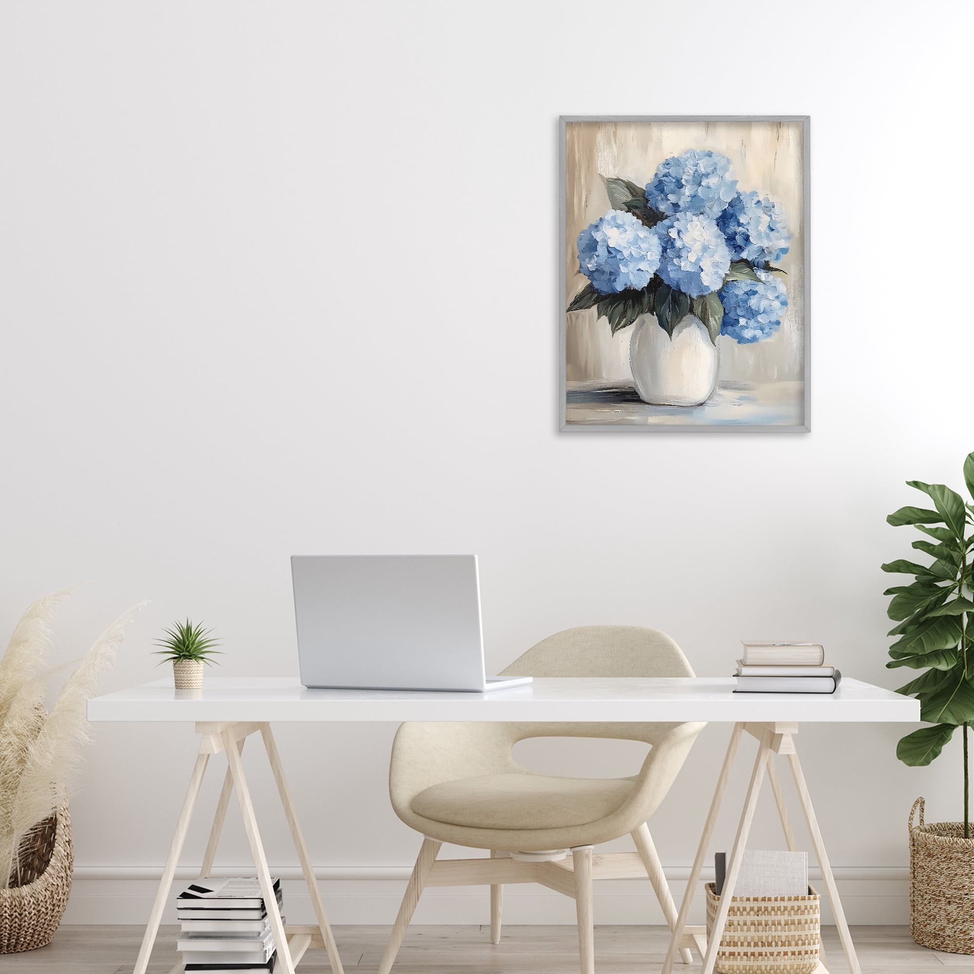 Stupell Industries Painted Hydrangeas in White Vase Gray Framed Giclee Art, design by Creative Studio