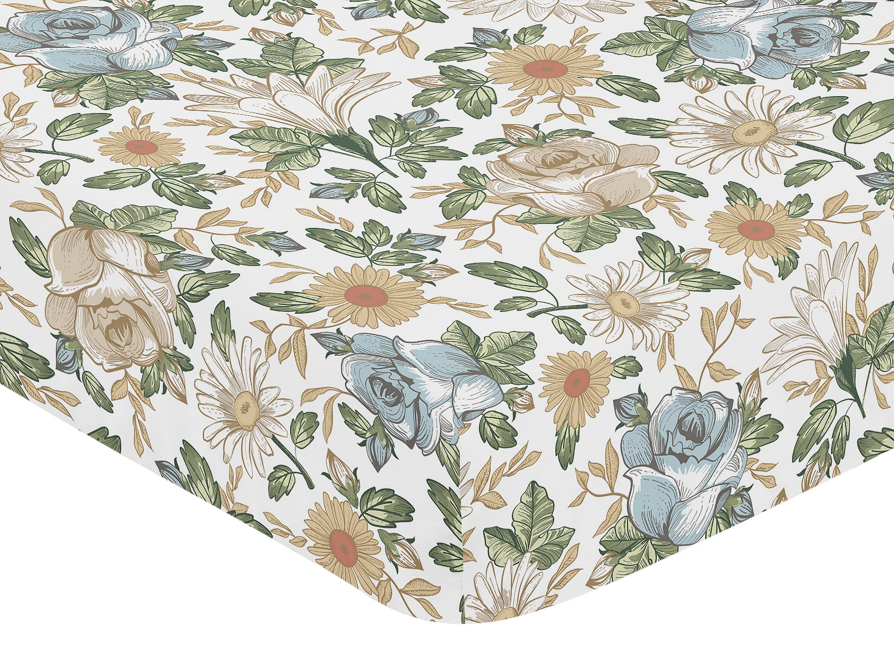 Sweet Jojo Designs Vintage Floral Blue and Yellow Fitted Crib Sheet