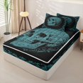 thumbnail image 2 of Homewish Antique Spooky Skull Zipper Queen Comforter Set with Fitted Sheet and 2 Pillowcases for Adults, Teal Victorian Hippie Floral Zipper Bedding Set, Black Reversible, 4pcs, 2 of 6