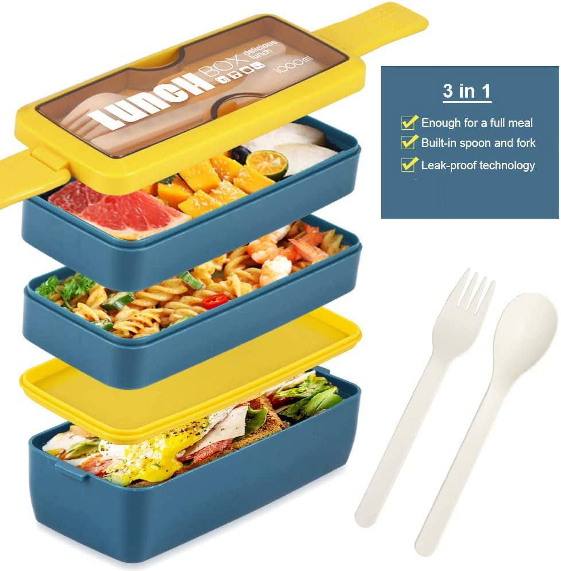  Rarapop Stackable Bento Lunch Box Kit, 3-In-1 Compartment Wheat  Straw Lunch Containers with Tableware, Reusable On-the-Go Meal and Snack  Containers(Morandi Green): Home & Kitchen