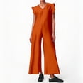 thumbnail image 2 of Mono sin mangas para mujer con pantalones anchos y mangas con volantes - Mezcla de lino, vestido para el trabajo, negocios, bailes y cócteles, 2 of 5