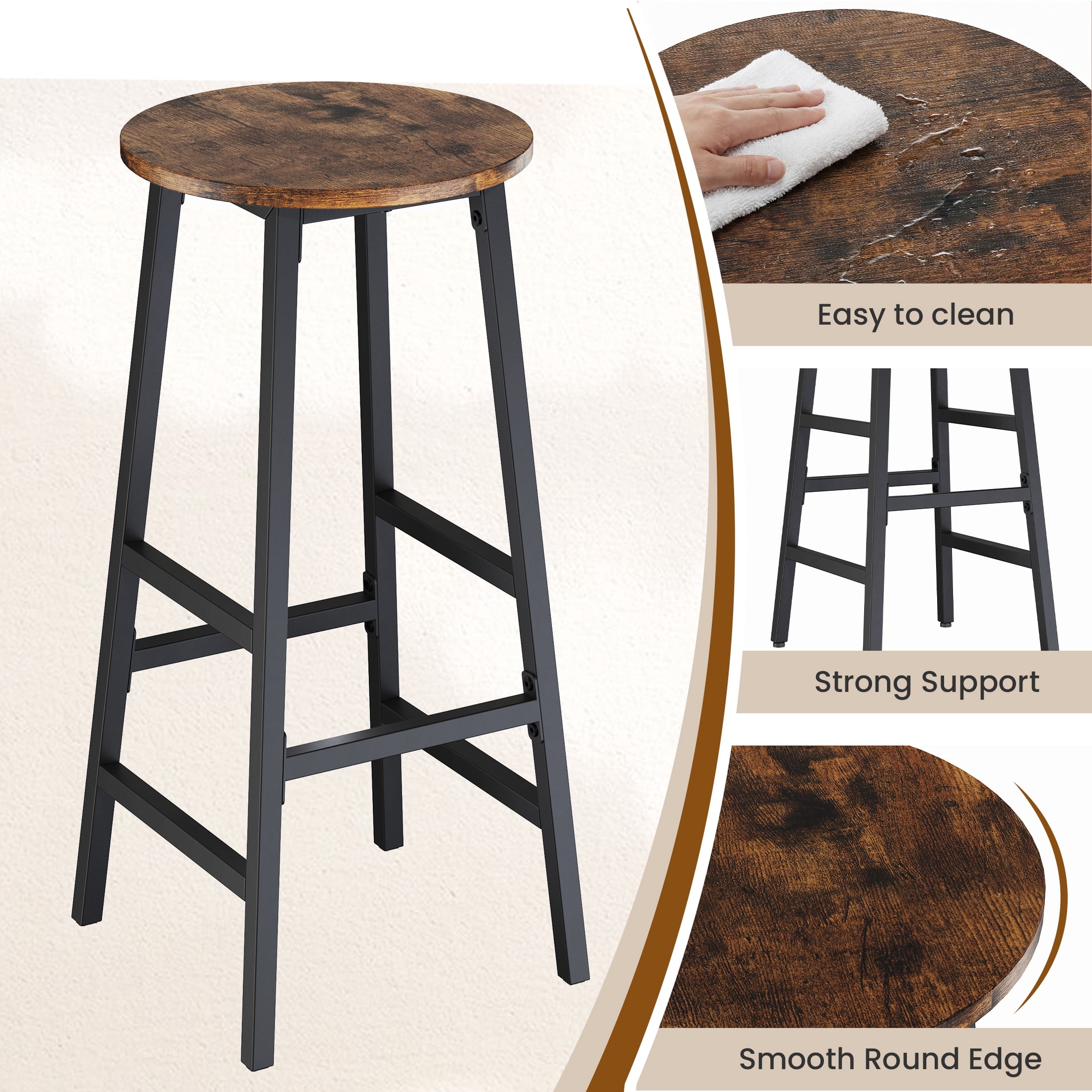 Gelloan Bar Stools, Barstools Set of 2,Counter Height Barstools,27.7" Bar Stools for Kitchen Island, Industrial Bar Chairs, for Dining Room, Kitchen, Bar,Rustic Brown