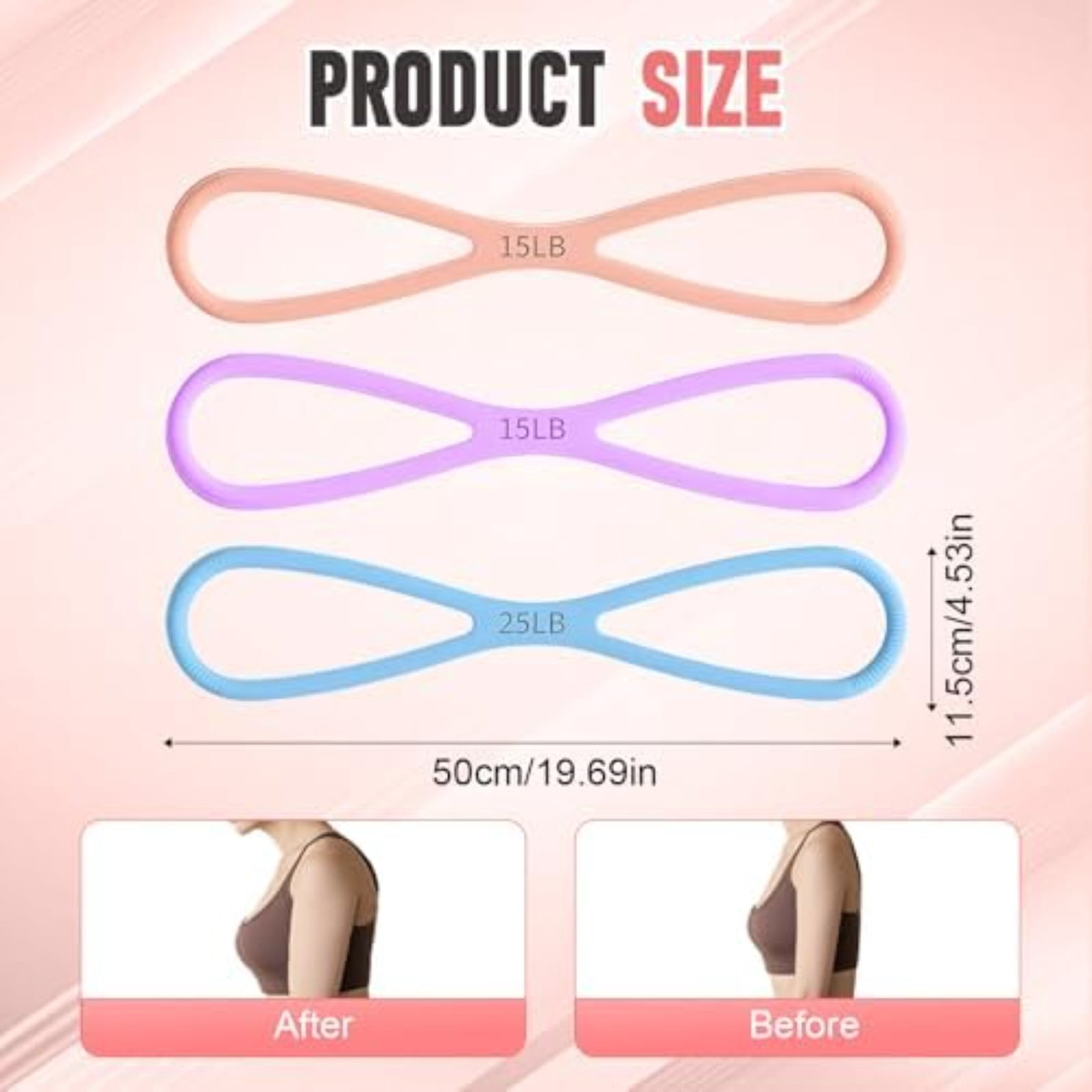 Figure 8 Resistance Bands – 3-Level Strength Training Band (15/25/35 lbs) with Handles, Natural Latex, Non-Slip Grip, Portable for Home Gym, Yoga, Pilates & Travel