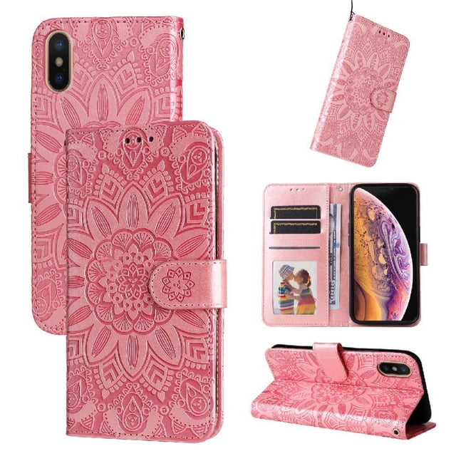 Funda tipo cartera GANGXUN para iPhone X/Xs , diseño girasol, cuero PU, soporte, cierre magnético, tarjetero