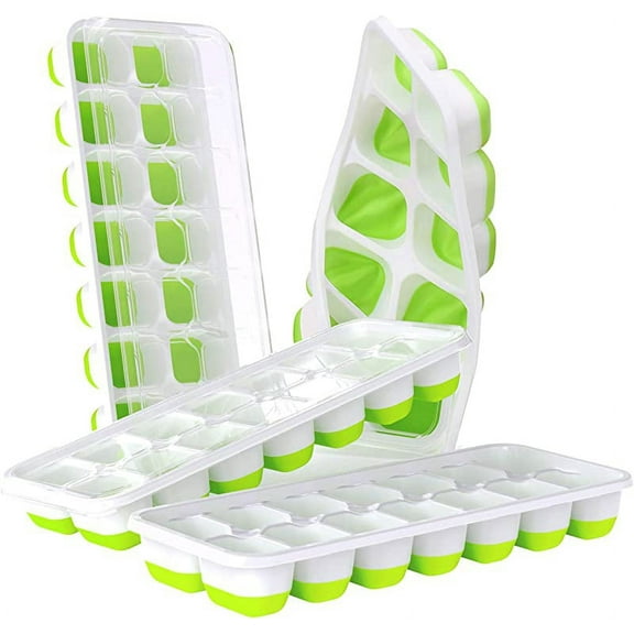 ZLF Ice Cube Trays 4 Pack, 56 pcs Silicone Ice Cubes Tray Maker with Spill-Resistant Removable Lid, Easy Release & Pop out, LFGB and BPA Free, Stackable Flexible, for Soup. Food, Cocktail, Coffee