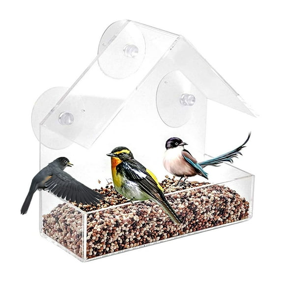 Bobasndm Bird Feeder for Window Shaped Ceiling, Clear Acrylic Hanging with Suction Cups and Screws, Removable Seed Feeding Tray Decorate Your House with Beautiful Wild Birds.