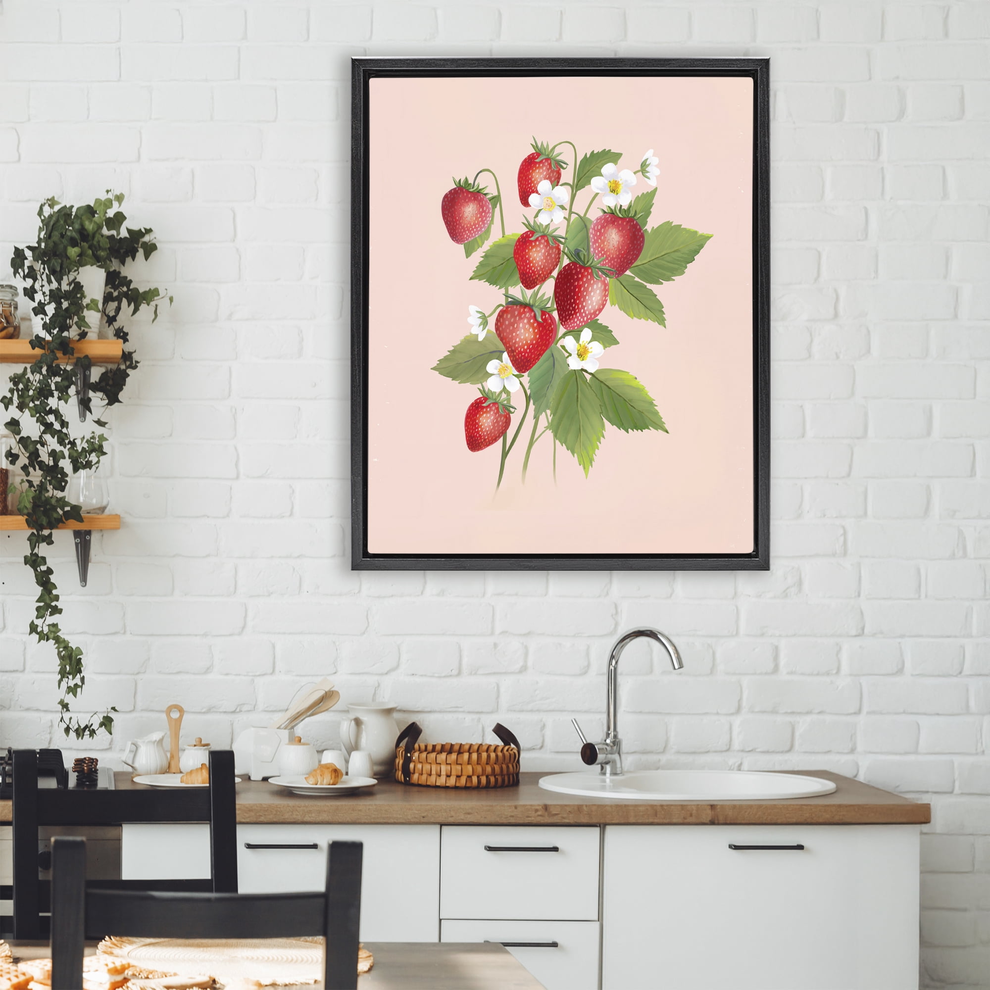 Stupell Industries Cottage Garden Strawberries Black Framed Floater Canvas Wall Art, design by Diane Neukirch