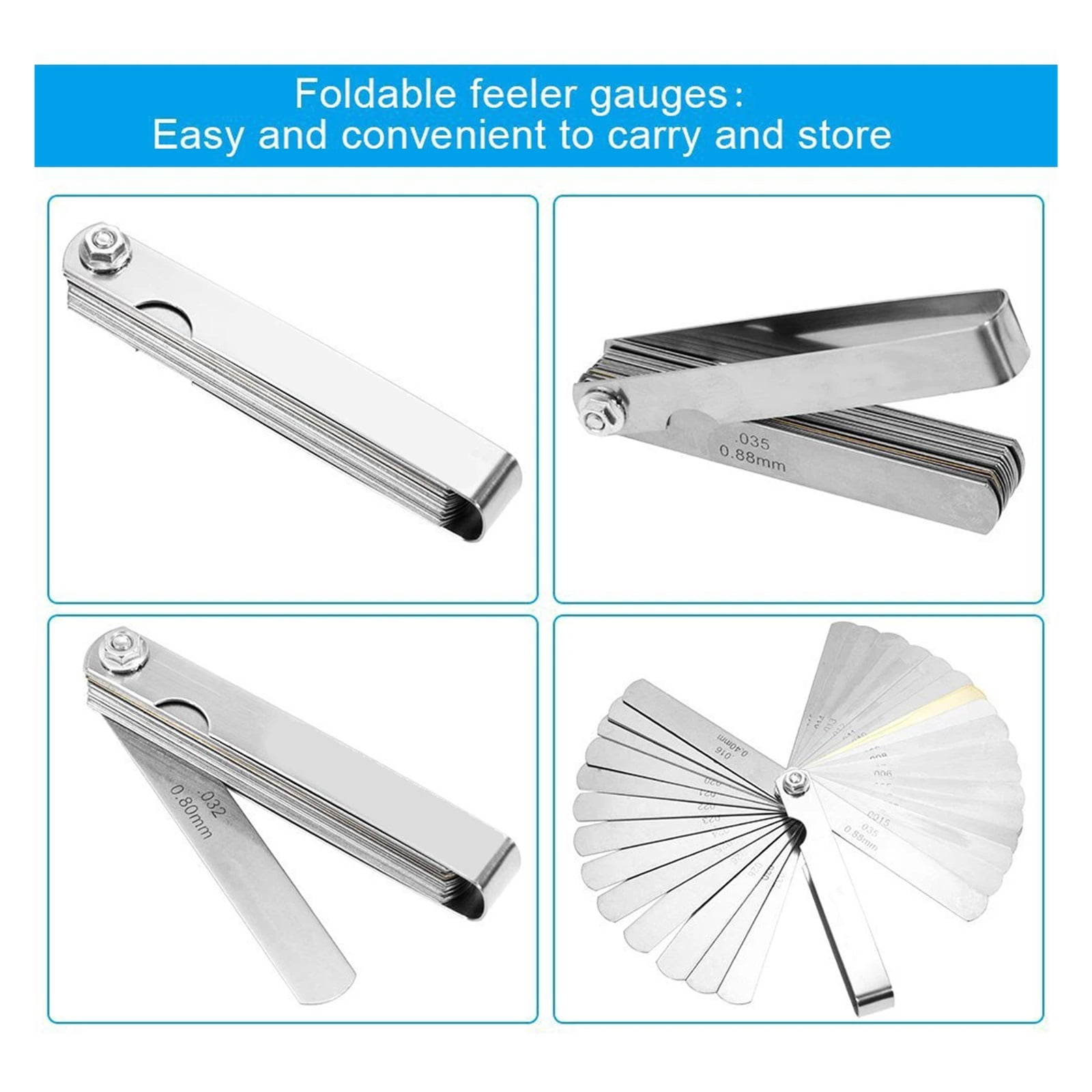 14/16/25/26/32Blades Metric Thickness Gage Set Tappet Valve Feeler Gauge/metric With Brass Measuring Range 0.04mm - 0.88mm ,Easy Identification