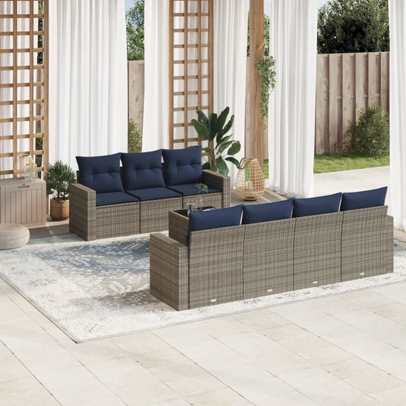 vidaXL 8 Piece Patio Sofa Set with Cushions Gray Poly Rattan