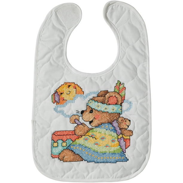 Bucilla Stamped Bib Cross Stitch Kit 9"X14" 2/PkgTee Pee Bears