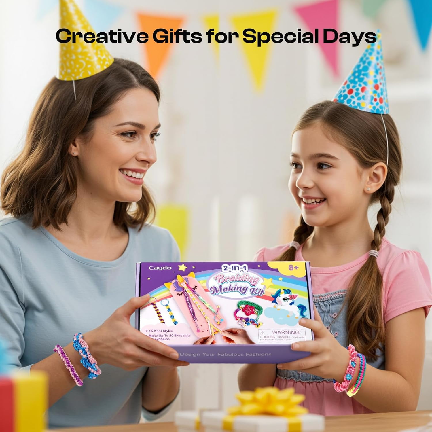 2-in-1 Unicorn Friendship Bracelet Making Kit for Girls, DIY Keychain and Bracelet
