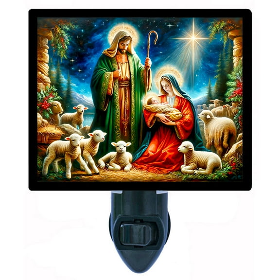 Holy Night’s Embrace Night Light – Nativity Scene with Mary, Joseph, Baby Jesus and Lambs, Inspirational Christian Christmas Décor – Includes Free Switchable Insert