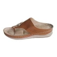thumbnail image 1 of asddcavvf Ladies Fashion Solid Color Leather Metal Buckle Decoration Clip Toe Flat Sandals, 1 of 7