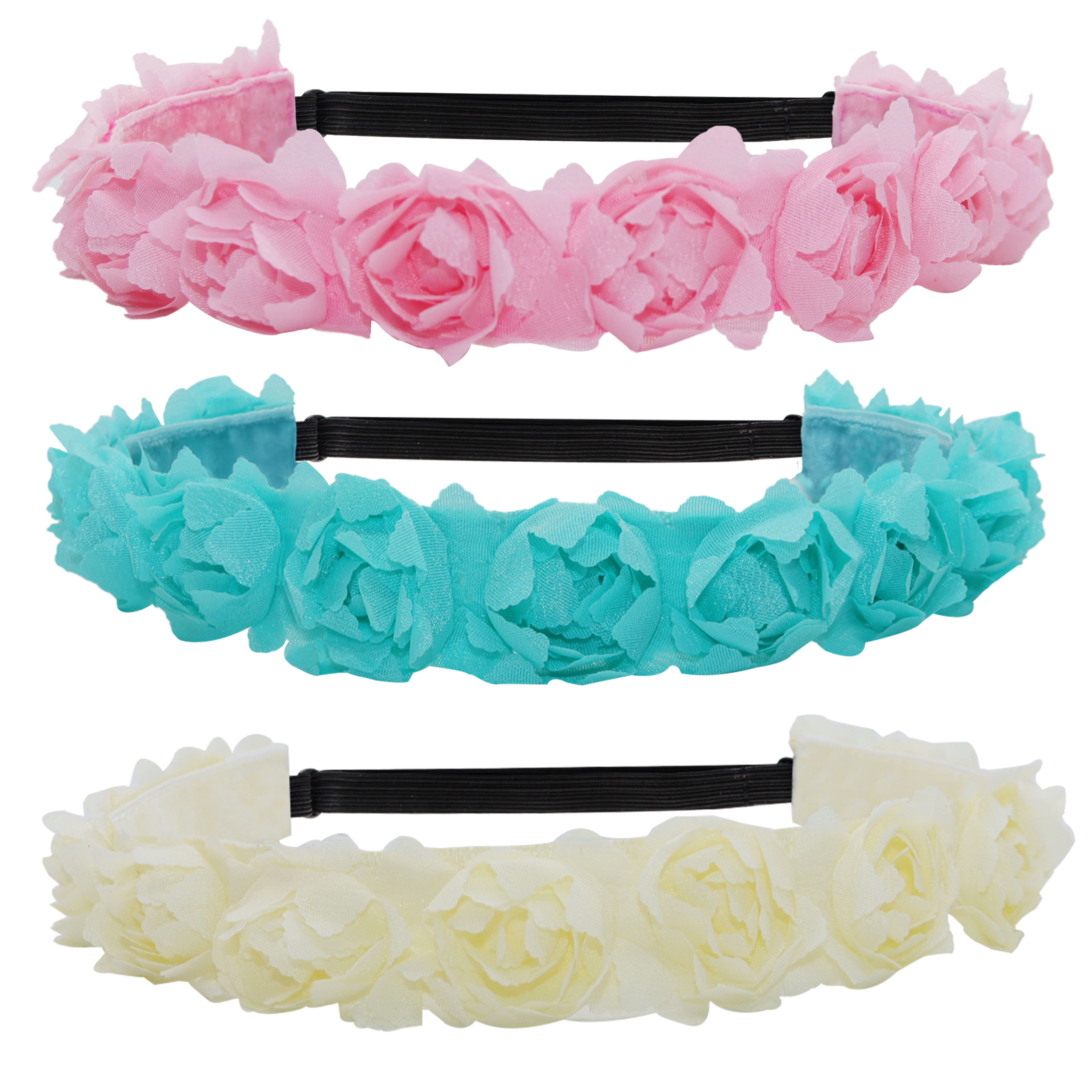 Frog Sac 3 Pcs Non-Slip Floral Headbands for Girls - Flower Girl Headband Pack