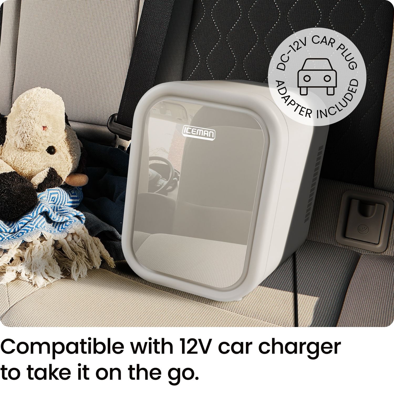 ICEMAN Portable Mini Fridge w/ 6 355 ml (12oz) Can Capacity, Cools and Heats, Car Plug Included - White, New