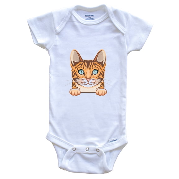 Bengal Cat Popping Up Fun Bengal Kitten Baby Bodysuit, 0-3 Months White