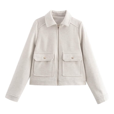 UJNDER Jacket for Women Fashion Multicolor Wool Blend Pocket Zipper Stylish Casual Outerwear Coat Long Sleeve WH1 L
