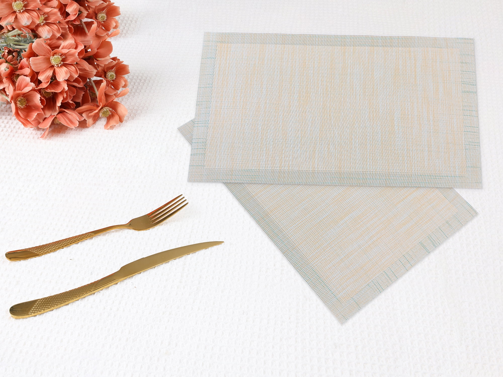 Unique Bargains 8 Pack Place Mats for Dining Table Decor Wipeable Table Mat Beige