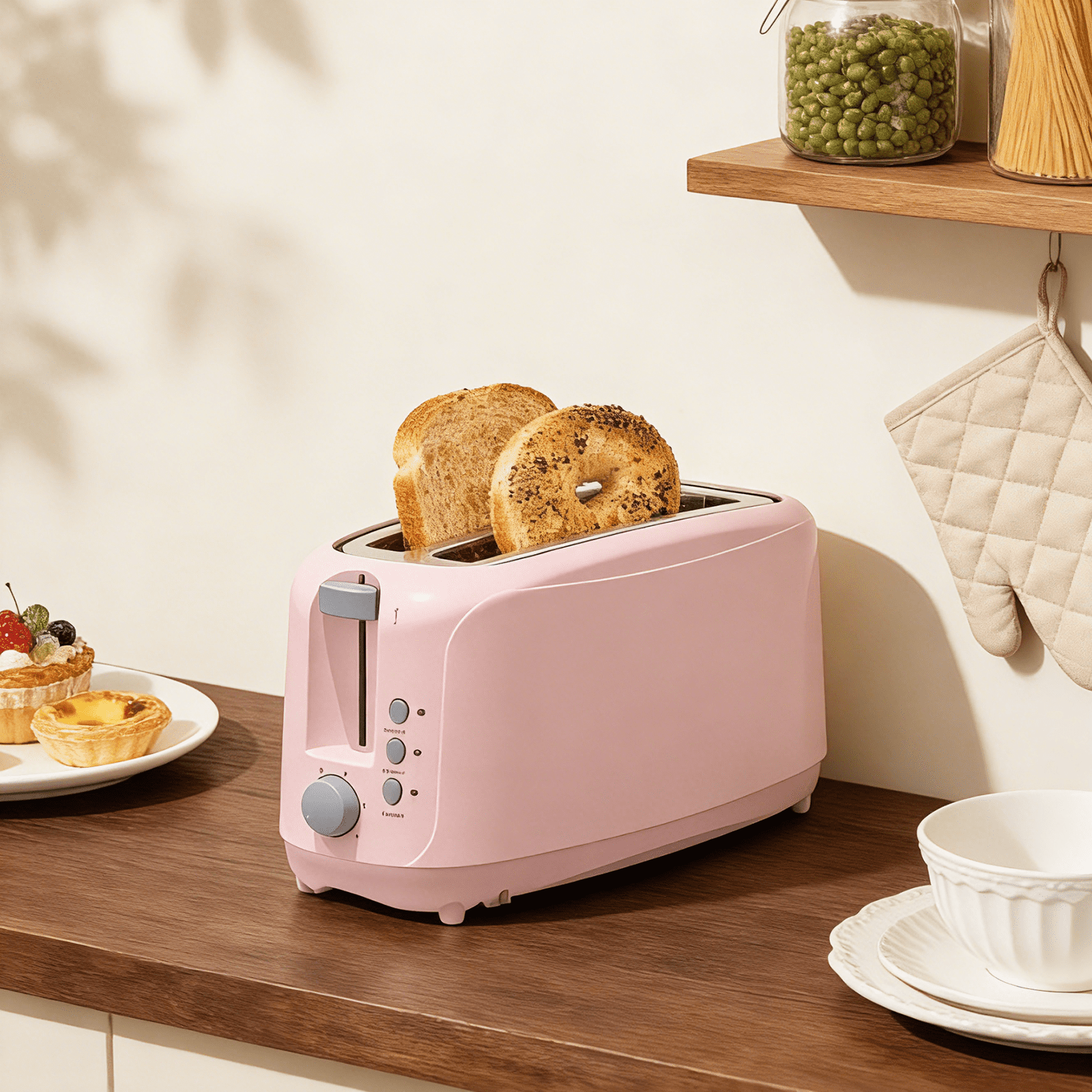 4 Slice Extra Long Slot Toaster with 6 Browning Levels & Defrost/Reheat Functions,Pink