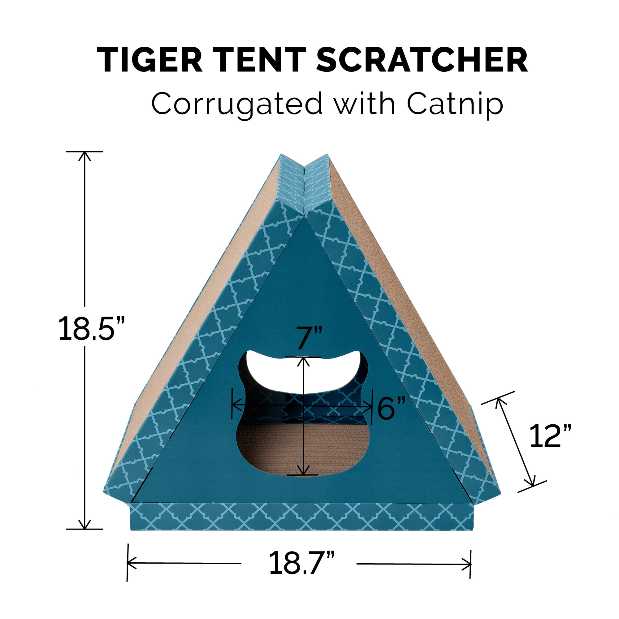 FurHaven Pet Cat Scratcher | Tiger Tent Corrugated Cat Scratcher House with Catnip, Seaglass
