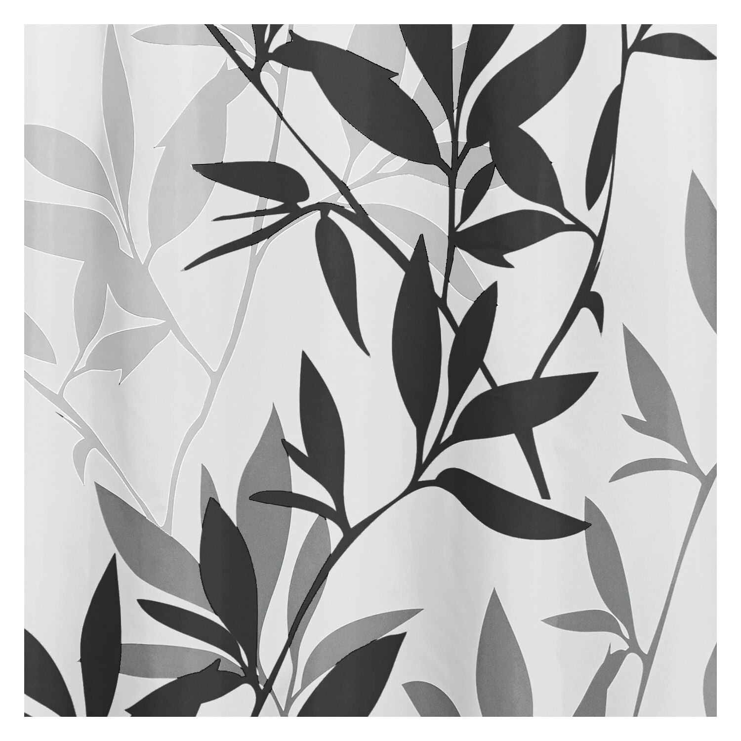 InterDesign Leaves Fabric Shower Curtain, Long 72" x 84", Black/Gray
