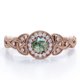 thumbnail image 1 of Anillo de compromiso JeenMata Art Deco 0,58 ct Ágata Verde Musgo Corte Redondo y Halo Moissanita en Baño Oro Rosa 18 K sobre Plata, 1 of 6
