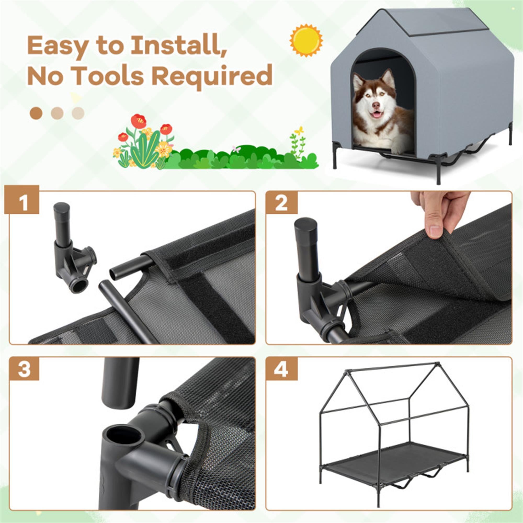 Pefilos 52" Dog House for Large Dogs, Outside Elevated Dog Bed, Weatherproof Dog Kennel for Indoor and Outdoor, Portable Dog Shelter Cot with Ventilated Windows, Gray Pefilos 52" Dog House for Large Dogs, Outside Elevated Dog Bed, Weatherproof Dog Kennel for Indoor and Outdoor, Portable Dog Shelter Cot with Ventilated Windows, Gray