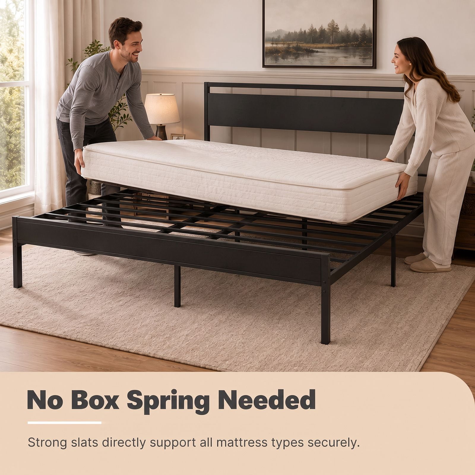 Alvantor Metal Platform Bed Frame, Mattress Foundation with Headboard and and Footboard, No Box Spring Needed Support, Noise Free, Easy Assembly