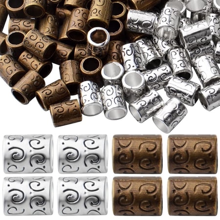 Large Hole Spacer Beads, 100pcs Column Alloy Tube Loose Beads, Silver/Bronze, Cylindrical, 10mm x 8mm, 5.6mm Hole, DIY Jewelry Craft Making