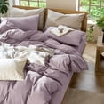 thumbnail image 6 of MooMee 100% Washed Cotton Duvet Cover Set King Size Linen Like Textured Breathable Lightweight 3-Piece (Taro Purple, 104"x90"), 6 of 7