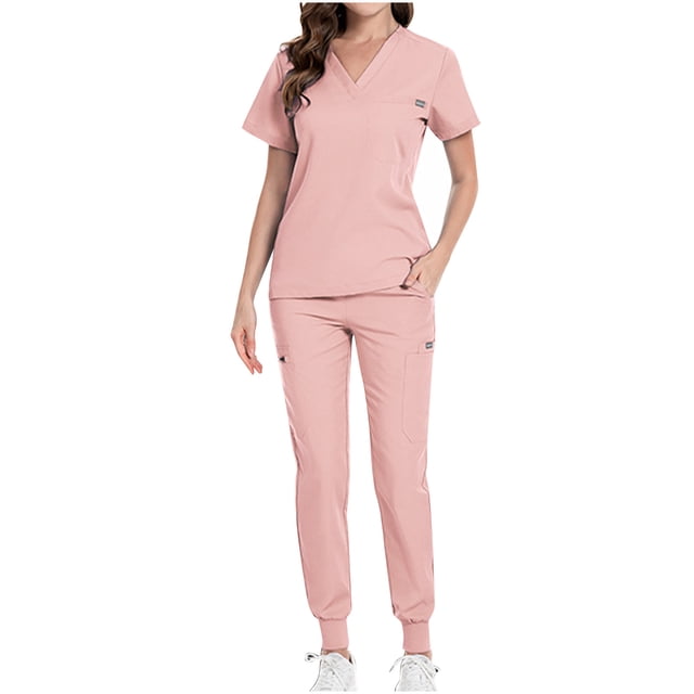 Funicet Pantalons pour Femmes, Shorts pour Femmes, Ensemble de Protection à Manches Courtes Col en V avec Poches, Haut/chemise à Manches Courtes Col en V, Costumes pour Femmes, Costumes Pantalons pour Femmes