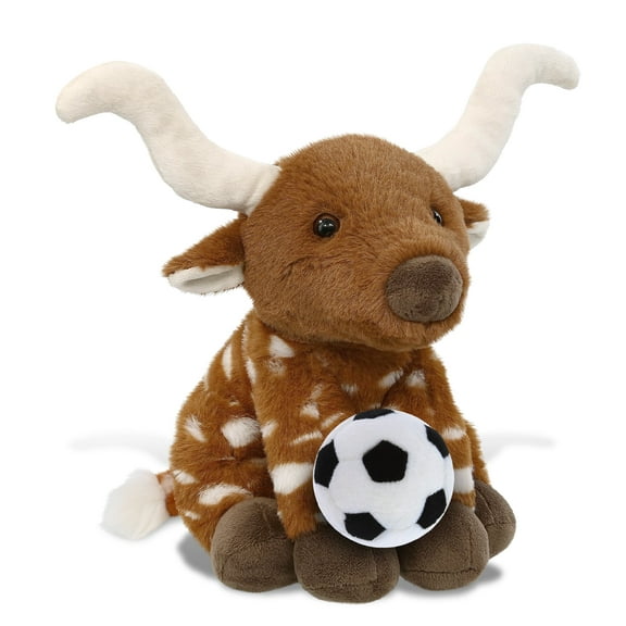 DolliBu Floppy Longhorn Stuffed Animal with Soccer Ball Plush - Soft and Huggable Longhorn Playtime Plush Toy, Cute Wild Life Gift, Super Soft Stuffed Doll Animal Toy for Kids, Adults - 10 Inches