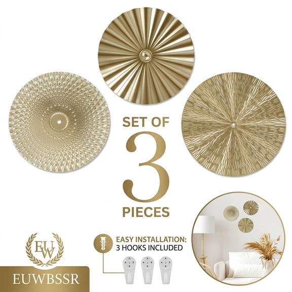 EUWBSSR 3Pcs Metal Plate Wall Decor Gold Disc Wall Art Modern Style Abstract Wall Decorations Gold Wall Art Hanging Sculptures for Living Room Bedroom