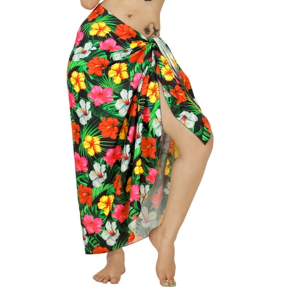 LA LEELA Women's Long Beachwear Pareos Swimwear Summer Wraps Cover ups Beach Bikinis Sarongs Skirt Swim Cover up Swim Coverups for Women One Size Black, Leaves