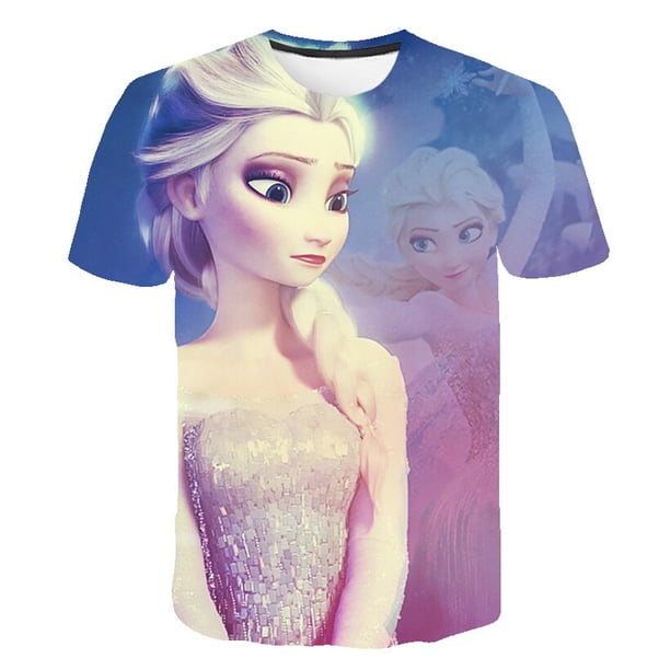 2023 años niños Frozen Kawaii camiseta Frozen Elsa Tops verano camiseta niños niña Frozen Elsa dibujos animados Cool manga corta caliente Sale4T Gao Jinjia LED