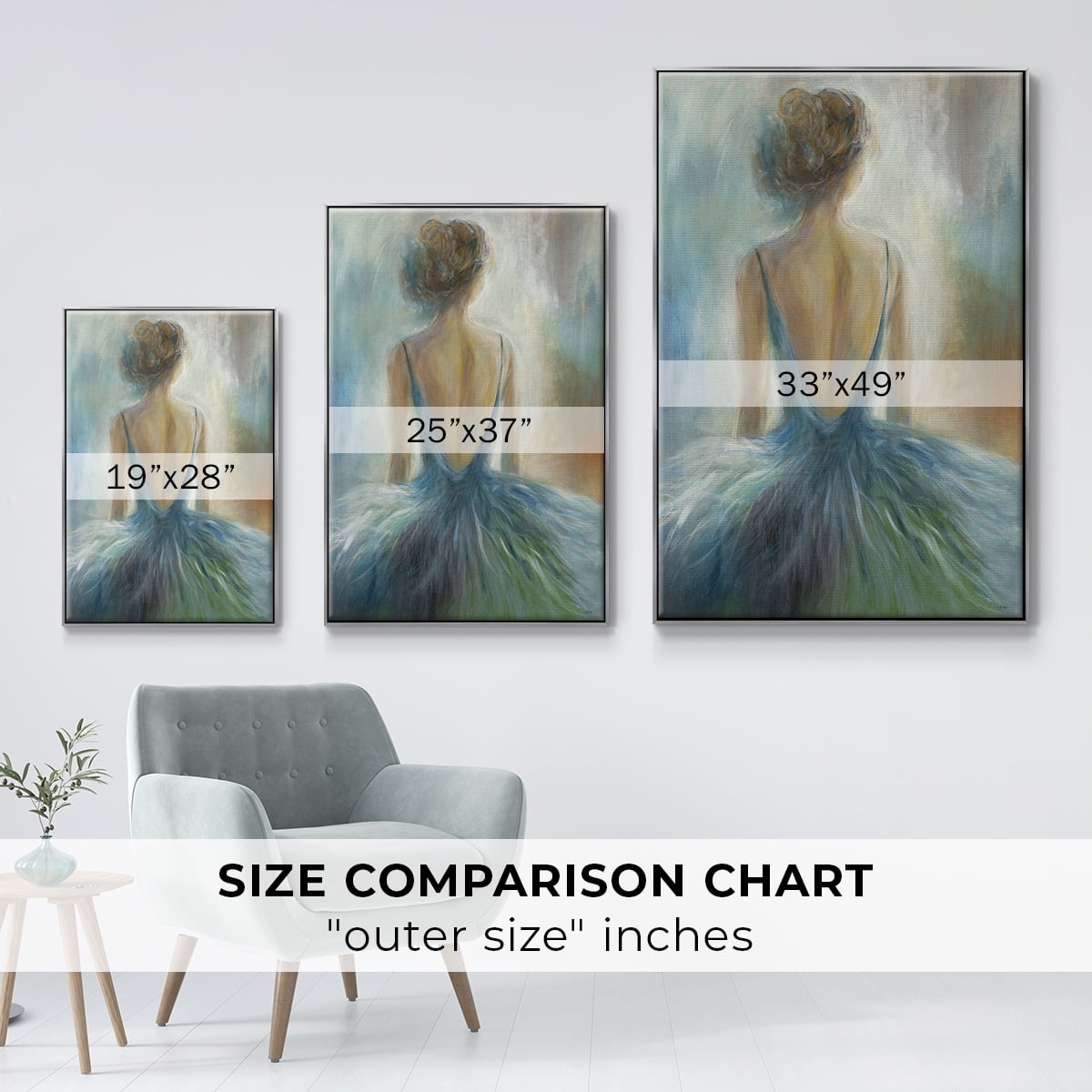 Lady in Blue Framed Premium Gallery Wrapped Canvas - Ready to Hang - 25 x 37 - Silver Floating Frame