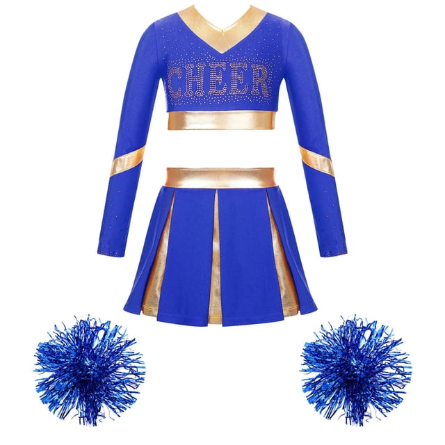 Kids Girls Cheer Dance Outfit Teens Cheerleading Uniforms with Hand Flowers Teen Dancewear Set for Children Performance Clothes