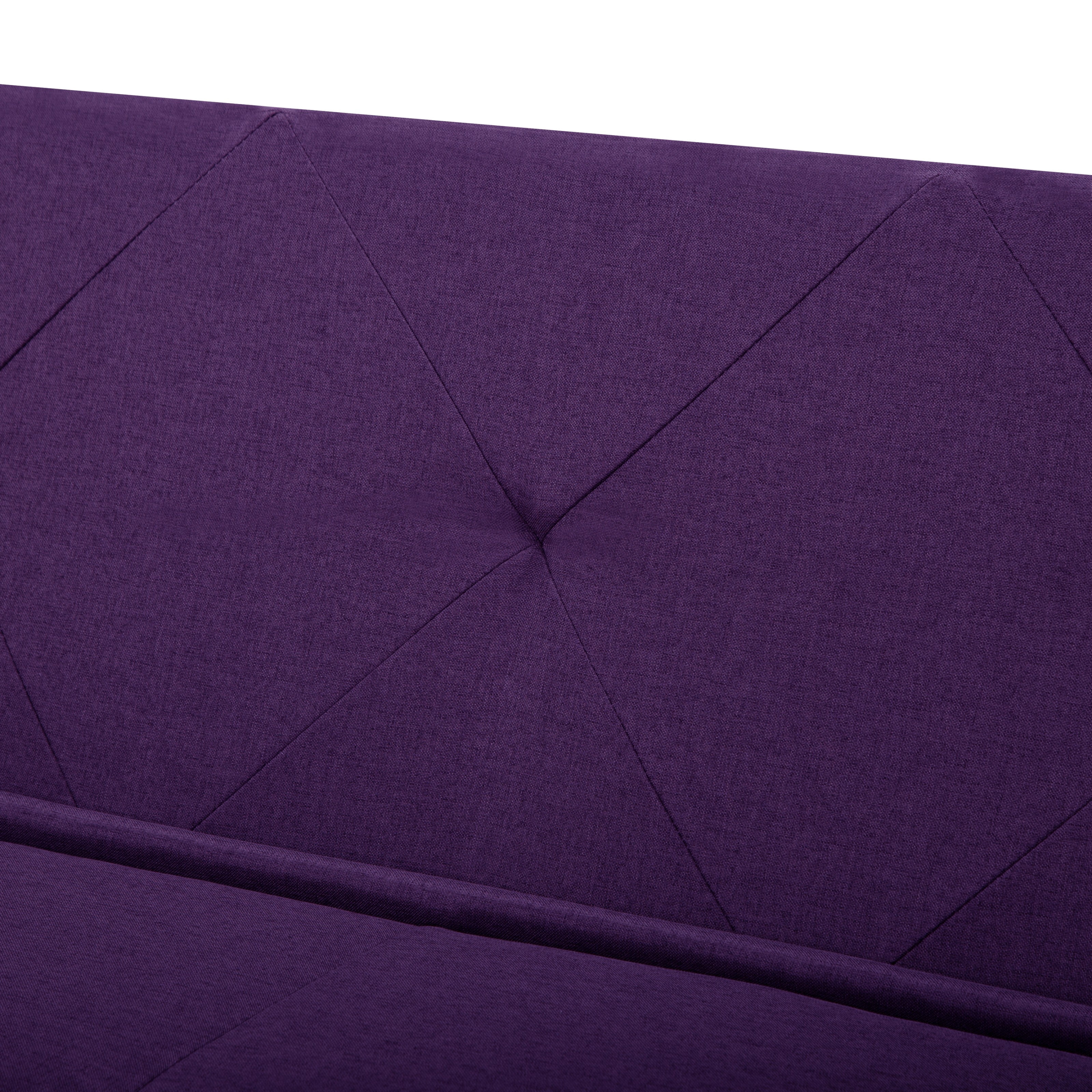 BSHTI 63.39” Futon Sofa Bed, 5 Adjustable Positions, Iron Frame with Black, Polyester Fabric, Convertible Sleeper for Living Room Office, Small Spaces,Purple