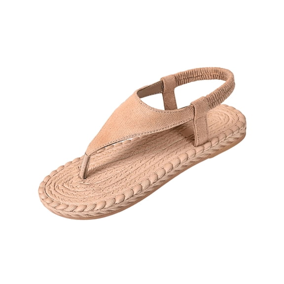Wensltd Walking Soft Flat Sandals Women Black Wide Width Back Elastic Thong Sandals Casual Plus Size Open Toe Sandals for Summer